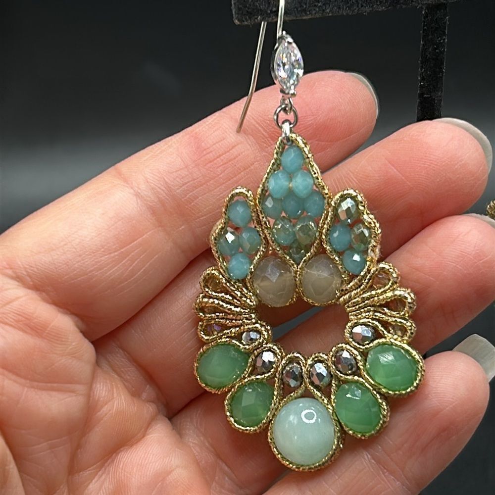 Green Beaded Earrings By Kathy Gelfand - image 4